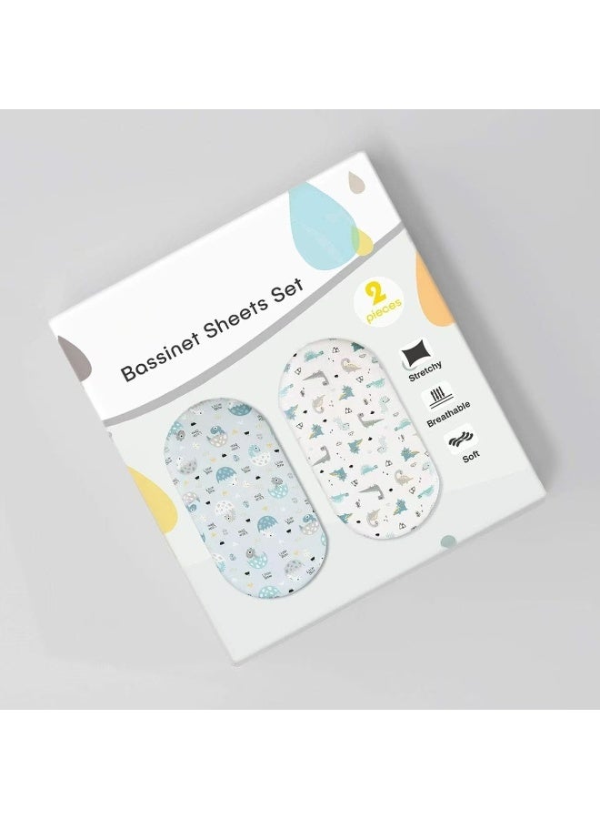 Stretch Ultra Soft Fitted Bassinet Sheet Set 2 Pack，Universal Cradle Sheet Set for Rectangle, Oval, or Hourglass Bassinet Pad/Mattress,Happy Dinosaurs for Girls and Boys - Image 3